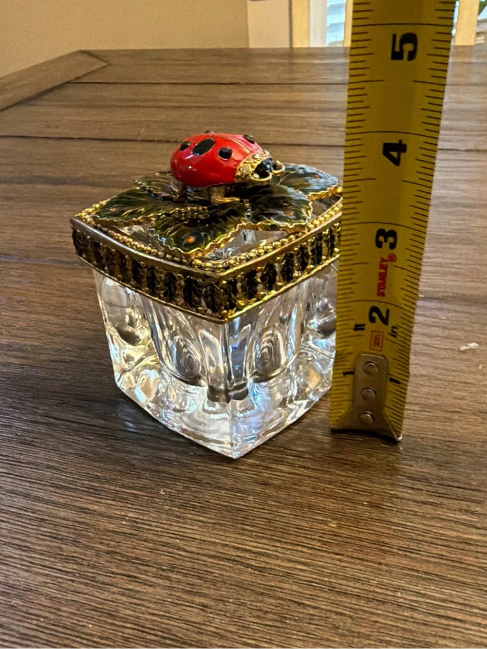 Glass Trinket Box with Enamel Ladybug Lid